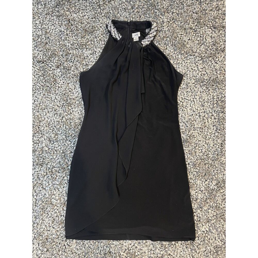 Cache Beaded Sparkle Halter Mini Shift Dress Sleeveless Black Cocktail Party 4